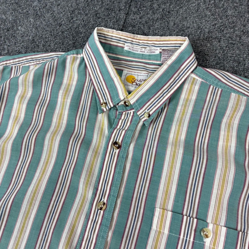 VTG Southern Classics Men Size Large Teal Striped Short Sleeve Button Down Shirt